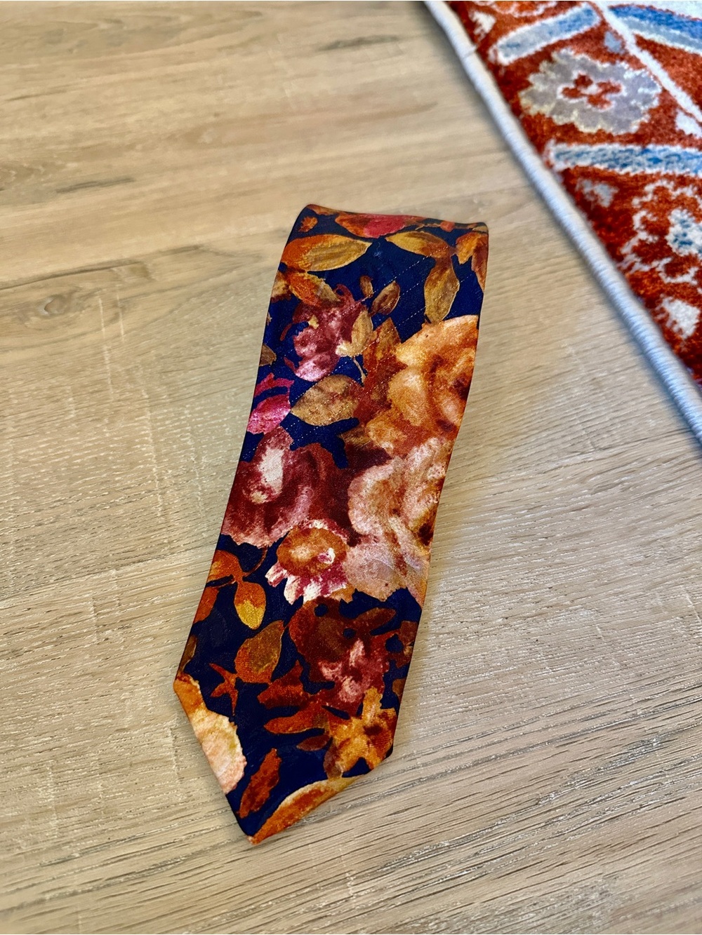 Van Heusen Vintage Navy Floral Tie with Orange & Burgundy Bloom